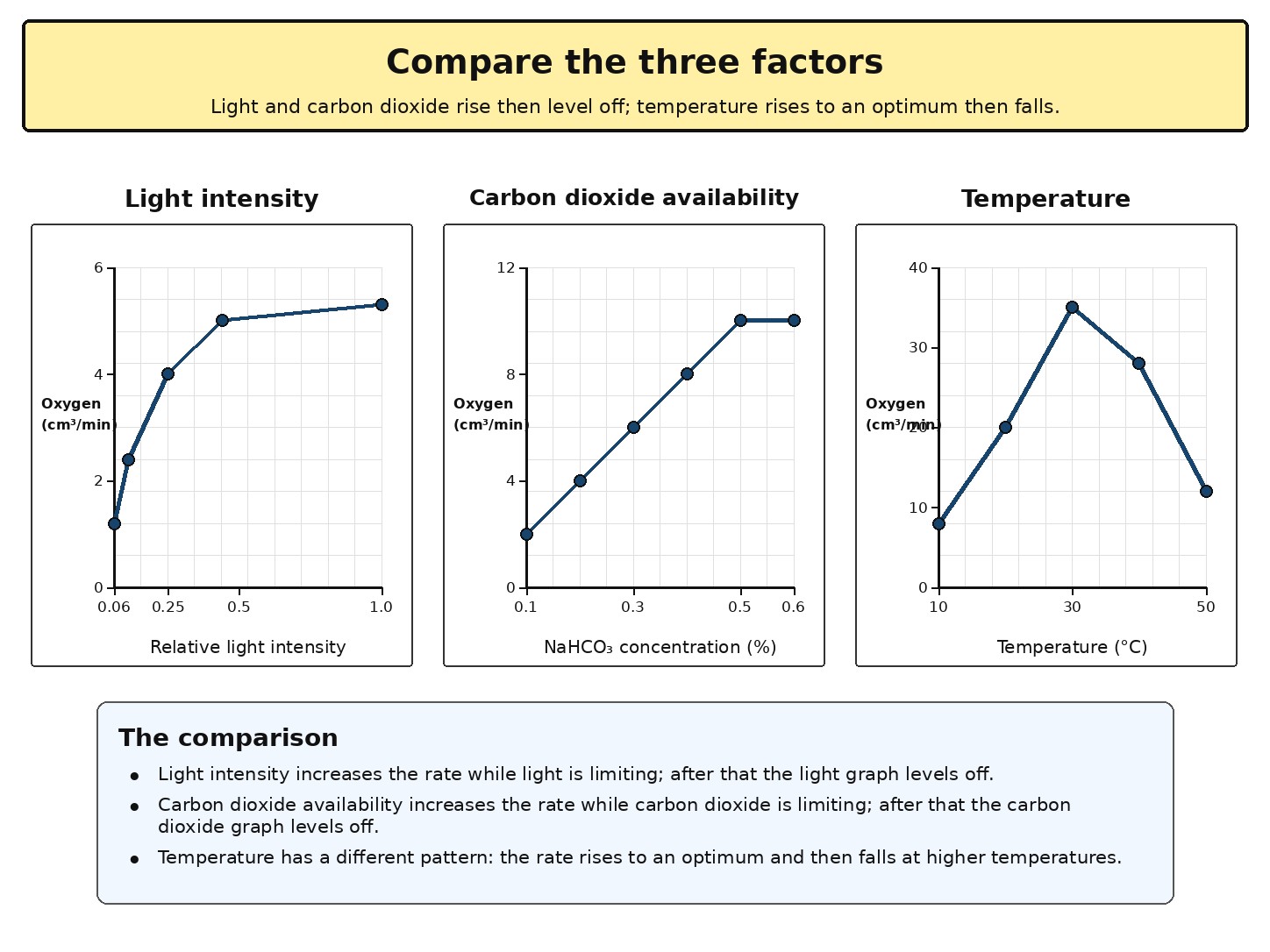 Factors Affecting the Rate of Photosynthesis — Section 5 — Bringing the three investigations together