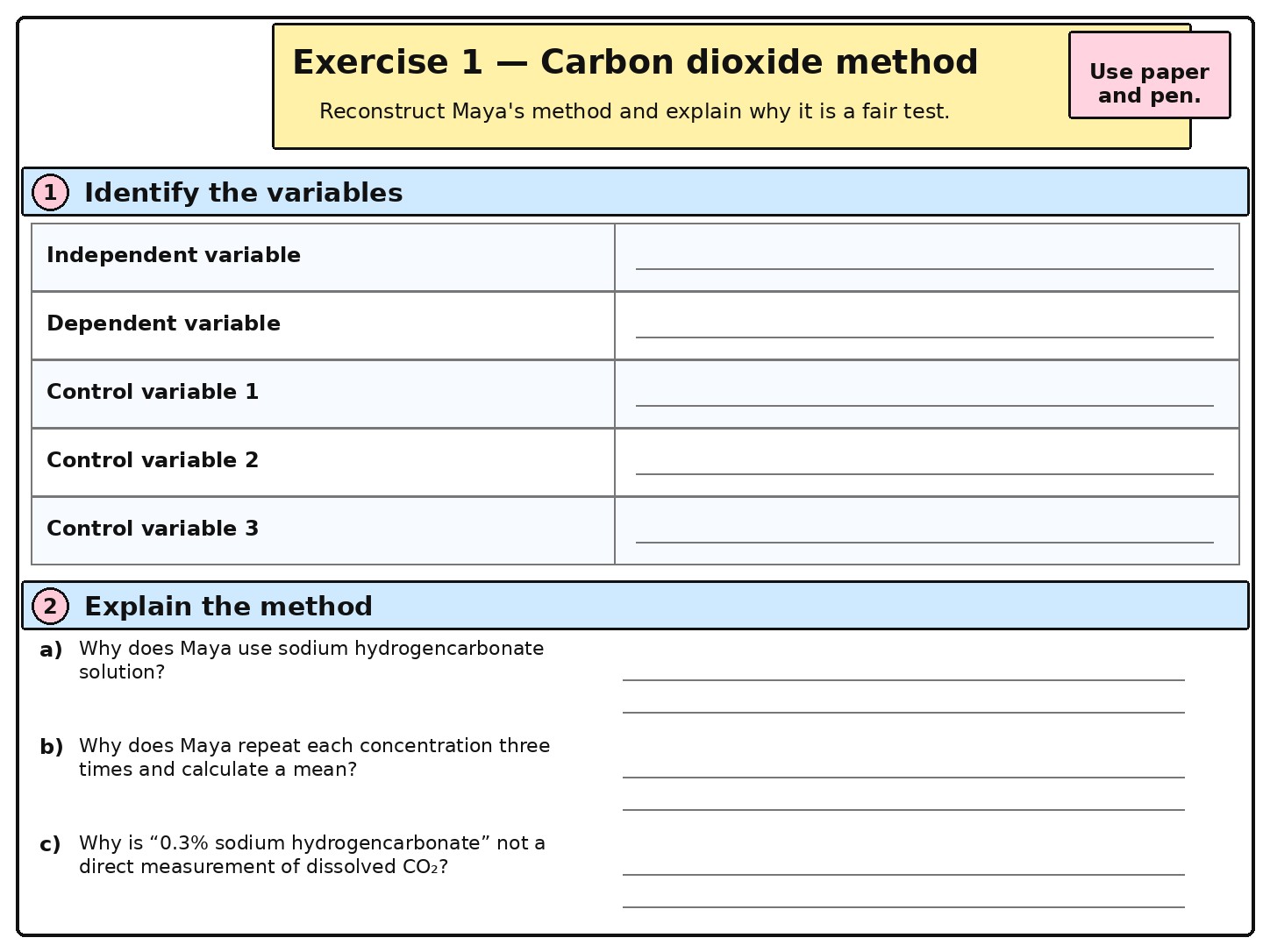 Factors Affecting the Rate of Photosynthesis — Section 9 — Exercise 1 — Carbon dioxide method